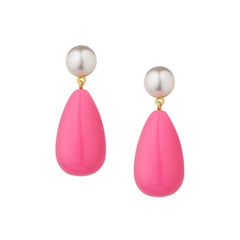 Drop Pink & White Gold Plated Earrings w. Pearls