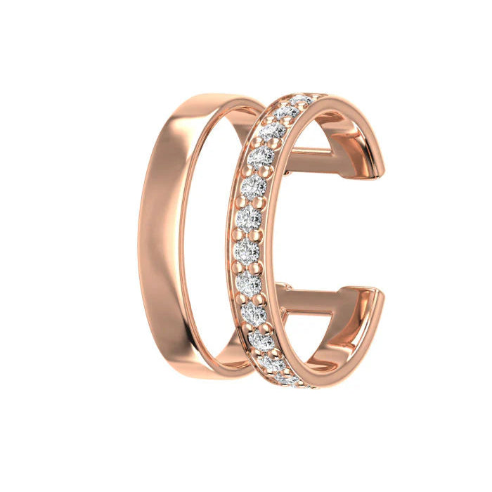 Double Line 18K Rosegold Ear Cuff w. Lab-Grown Diamonds